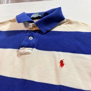 Polo Ralph Lauren Mens Custom Fit Striped Polo Shirt Blue White Medium